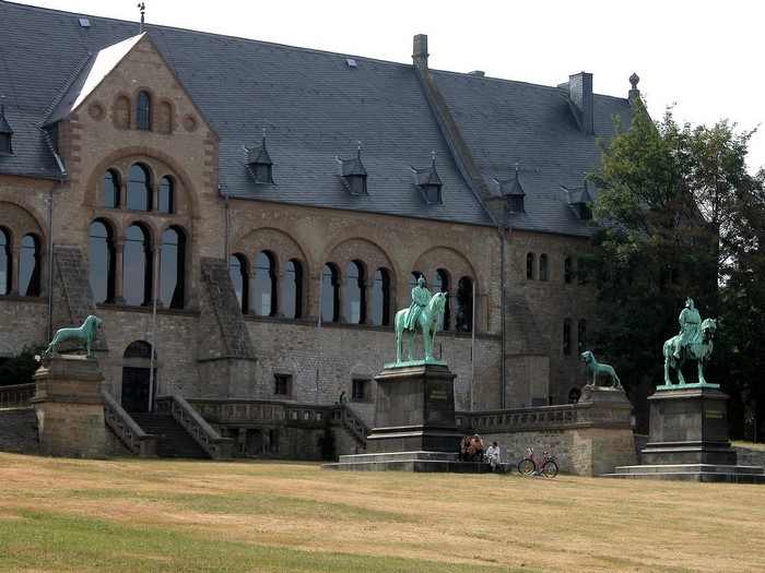 Imperial Castle with Equestrian Statues and Lion Sculptures