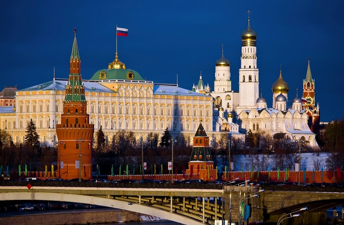 Moscow Kremlin and St. Basil's Cathedral at sunset