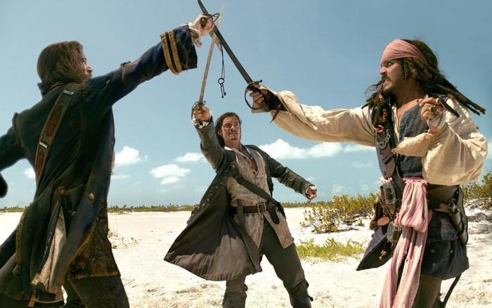 Will Turner, Jack Sparrow, and James Norrington from Pirates of the Caribbean