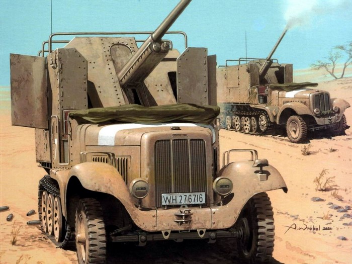 German Anti-Aircraft Vehicles in Desert