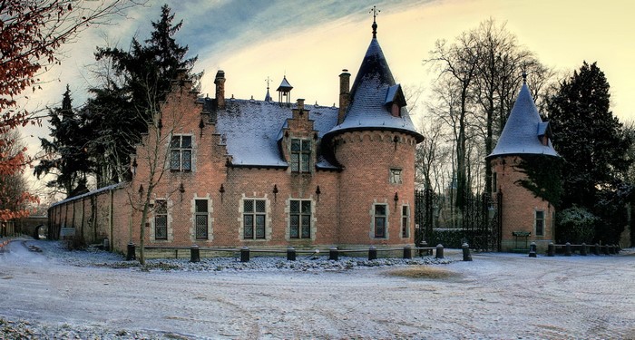 Ooidonk Castle in Belgium during winter