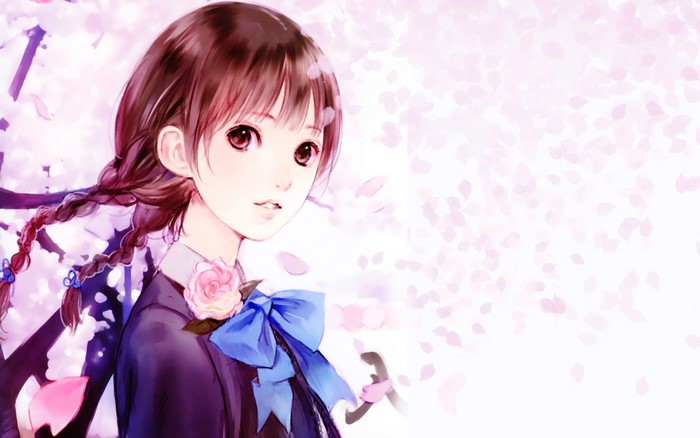 Girl with braids and blue bow