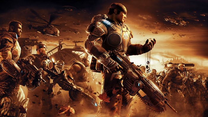 Gears of War soldiers in a battle scene