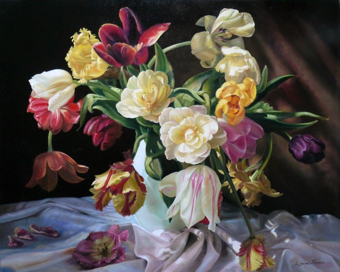 Still life with tulips by Zbigniew Kopania