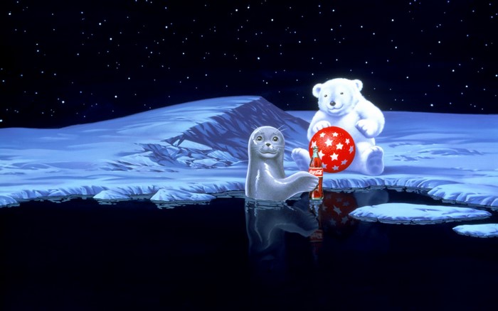 Coca-Cola Polar Bears and Seal in Arctic Night