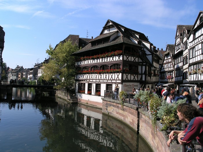 Half-timbered houses along a canal in Strasbourg, France