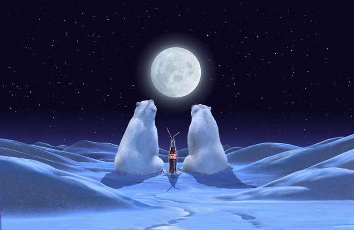 Coca-Cola polar bears under the moon