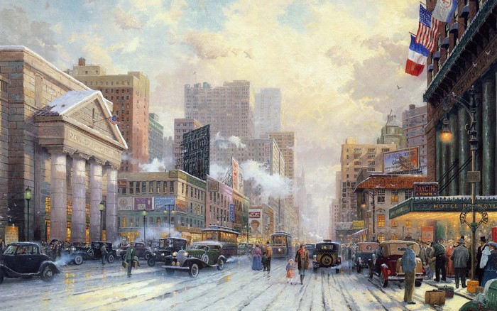 Snowy Seventh Avenue in New York City