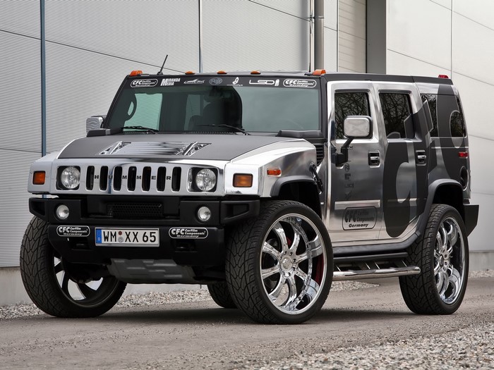 Hummer H2 with custom chrome finish and large rims