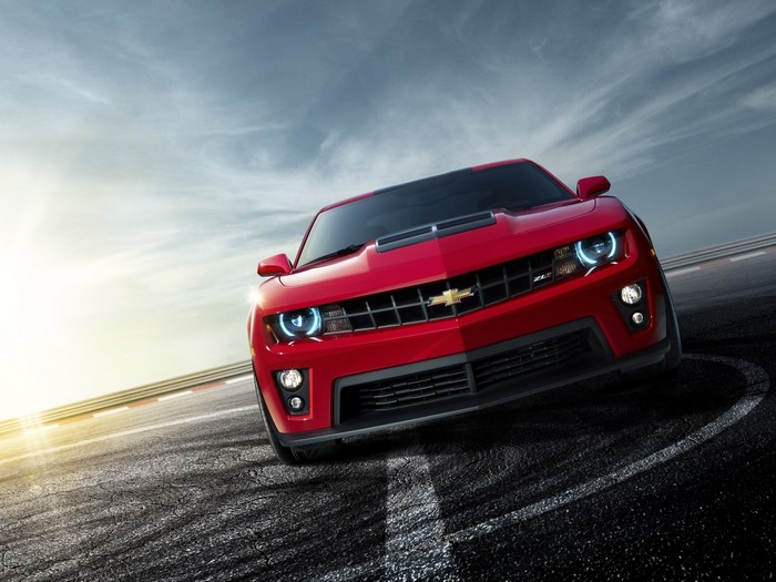 Red Chevrolet Camaro ZL1 on a Racetrack
