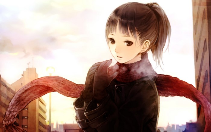 Girl with scarf and gloves in city