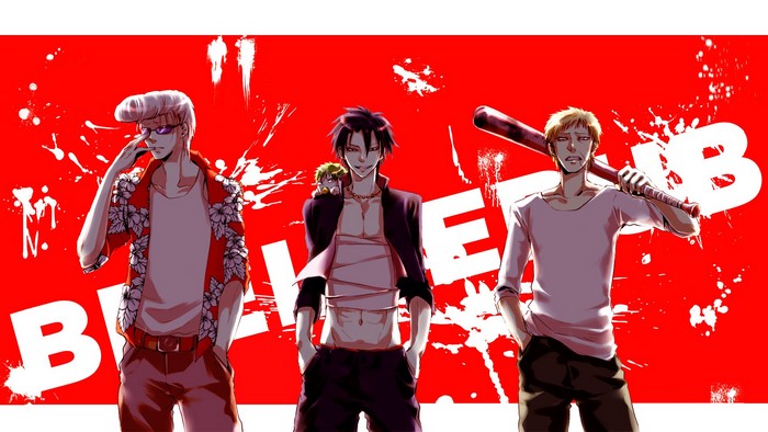 Three men from Beelzebub on a red background