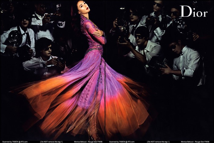 Monica Bellucci in Dior dress with photographers