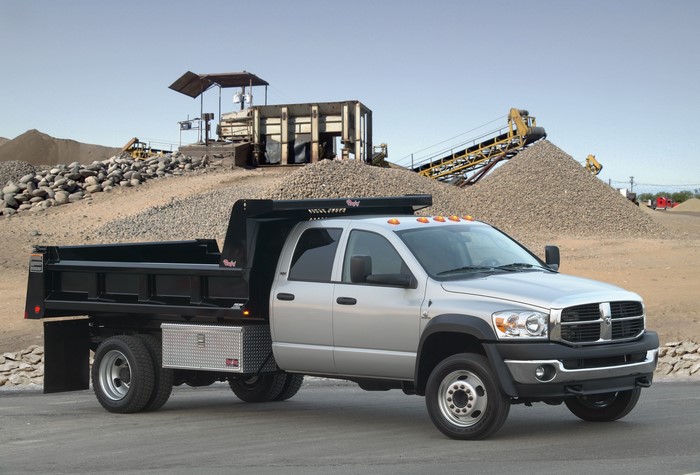 Silver Dodge Ram Dump Truck at Gravel Pit