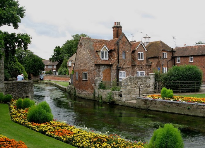 River and brick houses in Canterbury, United Kingdom