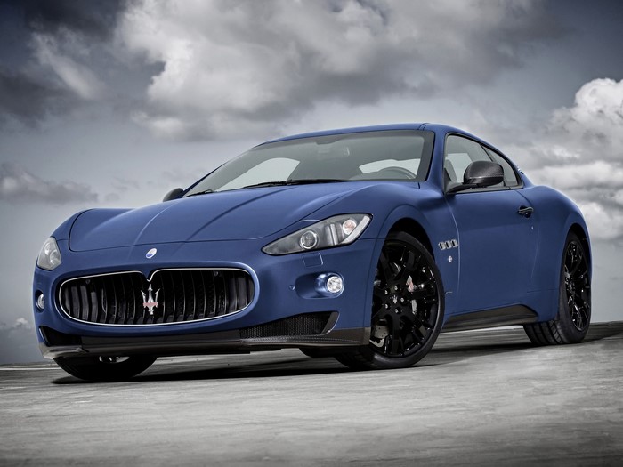 Blue Maserati GranTurismo parked outdoors