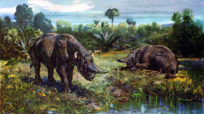 Arsinoitherium in a prehistoric landscape