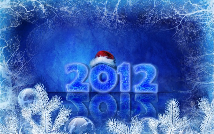 Happy New Year 2012 with Santa Hat and Ornaments