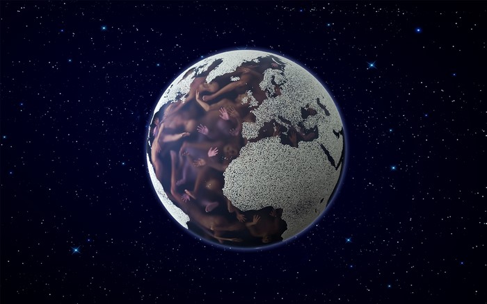 Earth made of human bodies in space