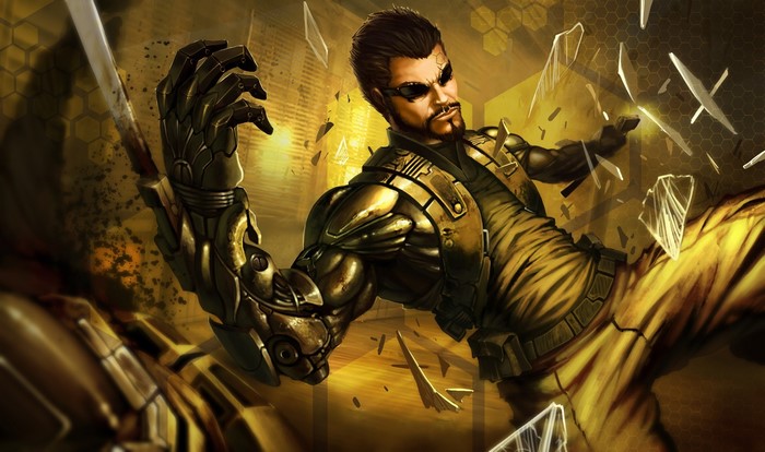 Adam Jensen from Deus Ex with cybernetic arm