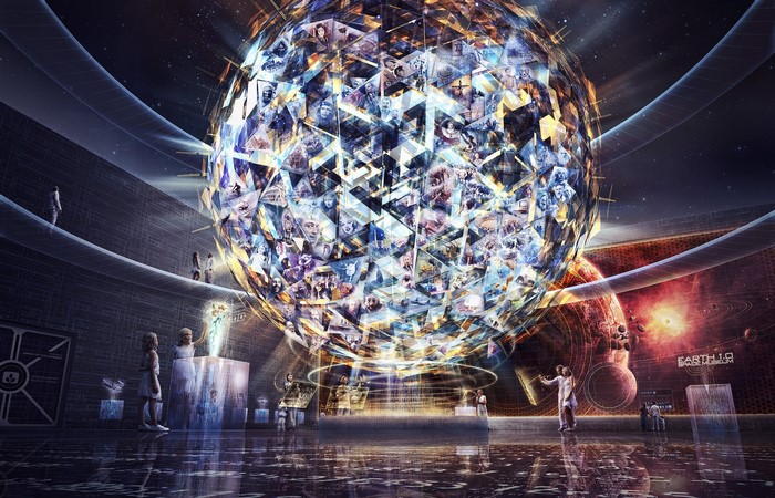 Futuristic Sphere of Knowledge with People