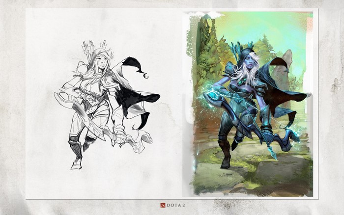 Drow Ranger from DOTA 2 sketch and artwork