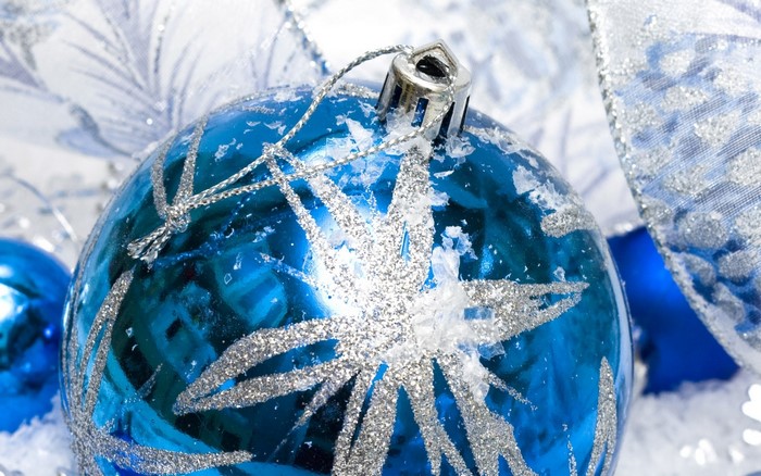Blue Christmas Ornaments with Silver Glitter