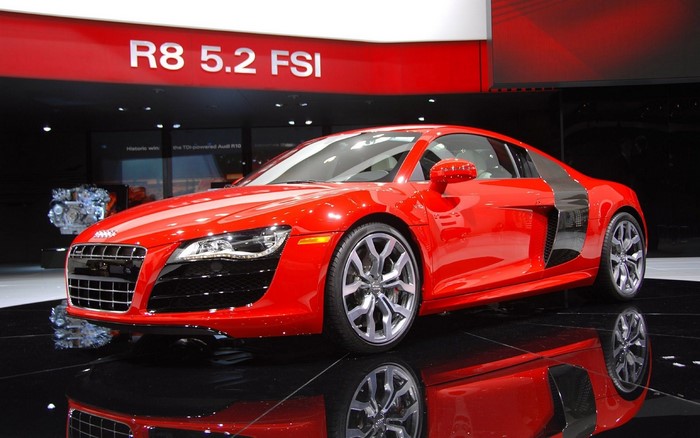 Red Audi R8 5.2 FSI on display