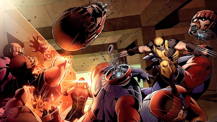 Wolverine fighting Sentinels