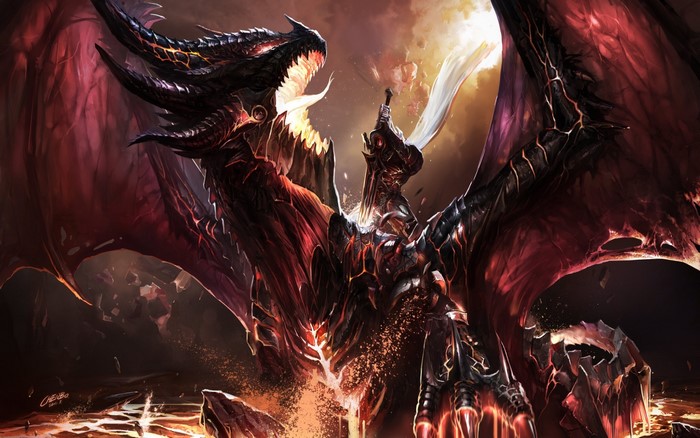Dragon and warrior from World of WarCraft