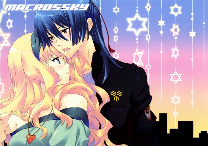 Macross Frontier anime art with two characters