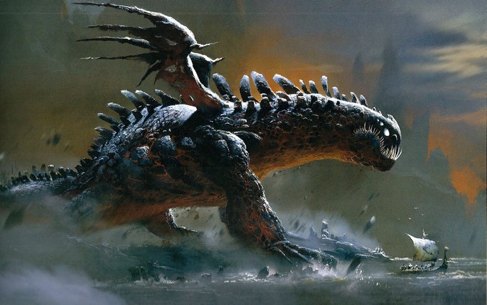 Giant sea monster attacking a ship