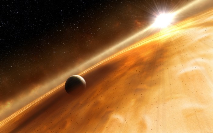 Planet with rings and a bright star