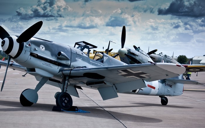 Messerschmitt Bf 109 airplanes on tarmac