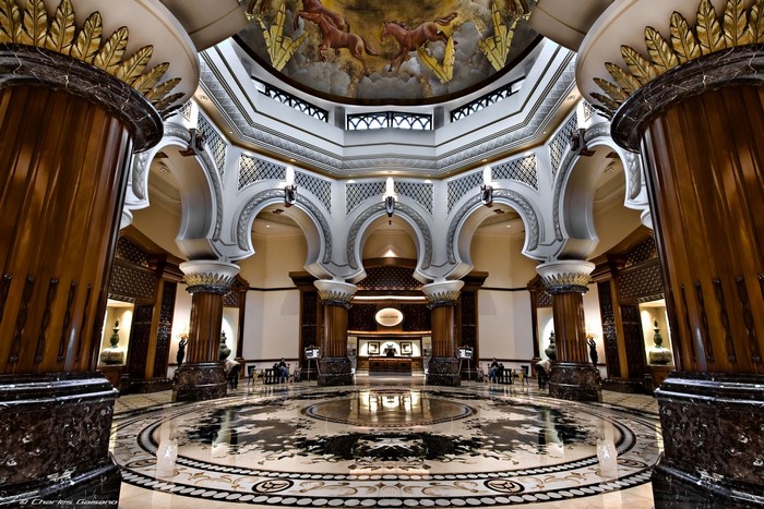 Grand Interior with Marble Floor and Painted Ceiling