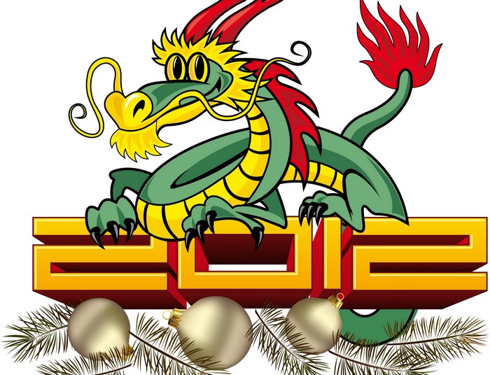 Dragon on 2012 with Christmas Ornaments