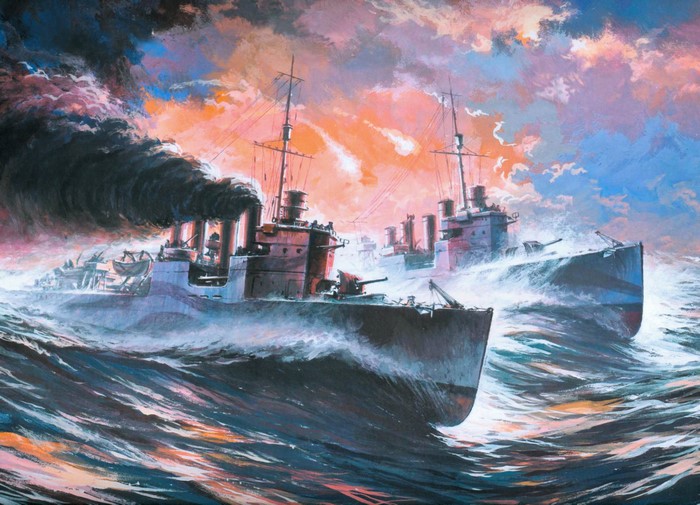Painting of Warships in Stormy Seas