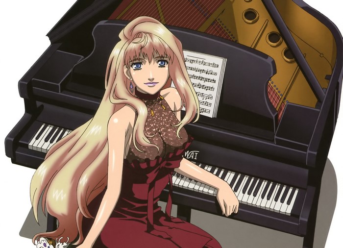 Ranka Lee from Macross Frontier at a Kawai piano