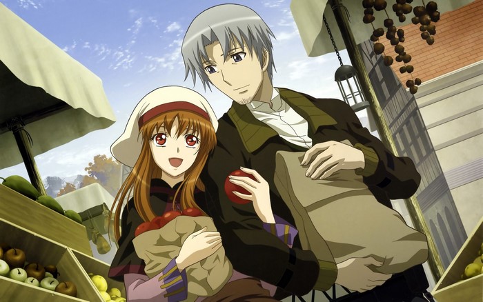 Holo and Lawrence from Spice and Wolf at a market