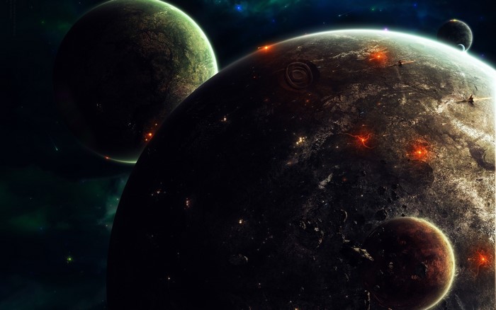 Planets in deep space with nebulae