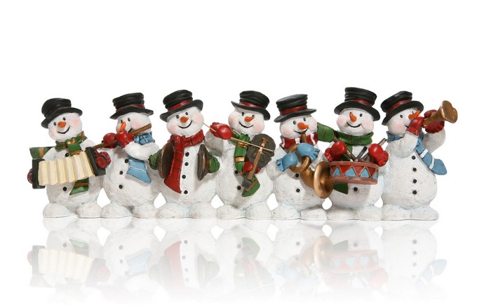 Christmas snowmen band playing instruments