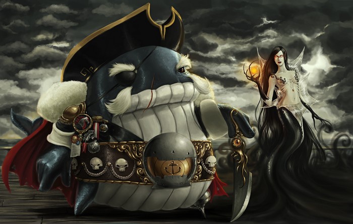 Pirate Whale and Mermaid with Orb