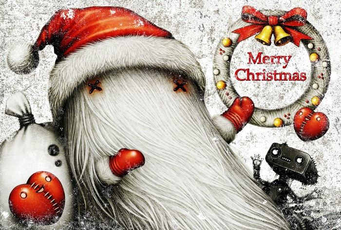 Creepy Santa with Robot and Gifts
