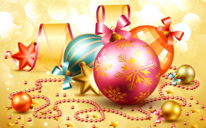 Christmas ornaments and decorations on a golden background