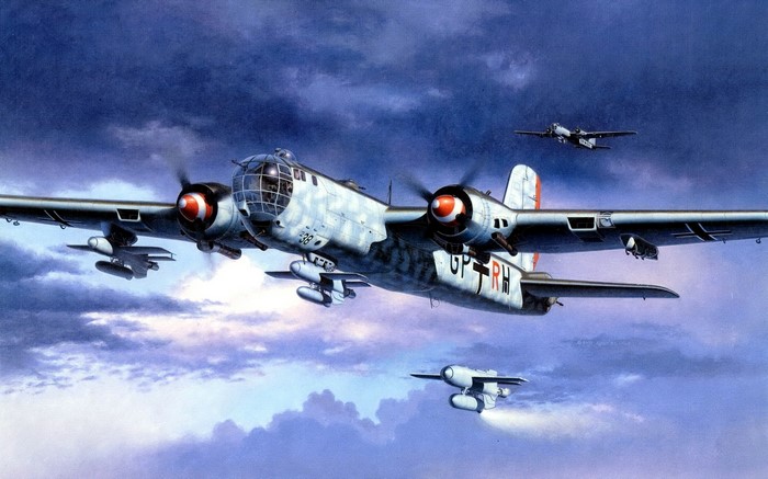Heinkel He 177 bombers flying in formation