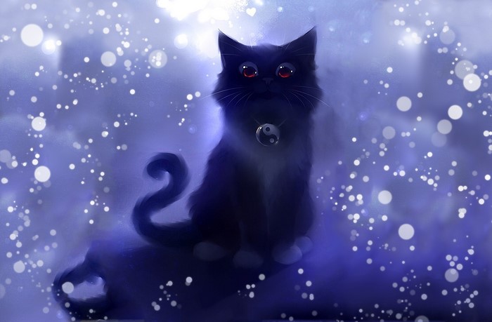 Black cat with red eyes and yin yang pendant