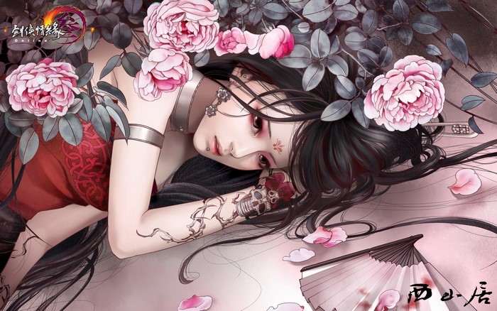 Girl with flowers and fan from JX Online