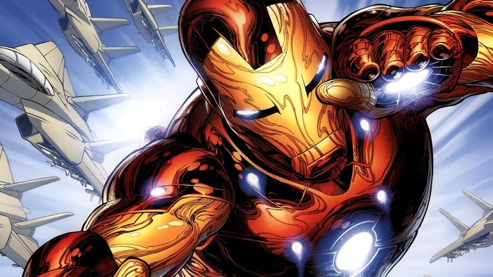 Iron Man in Armor with Fighter Jets