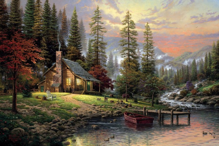 Cozy Lakeside Cabin by Thomas Kinkade