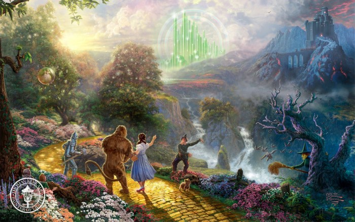 The Wizard of Oz characters on the Yellow Brick Road